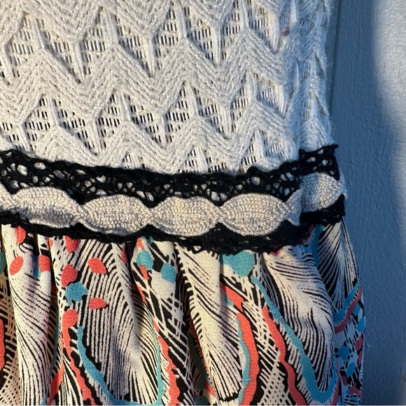 🍓Weston Anthropologie Arcata Beige Dress Feather Print Stretch Top Sz Small M - Picture 9 of 15